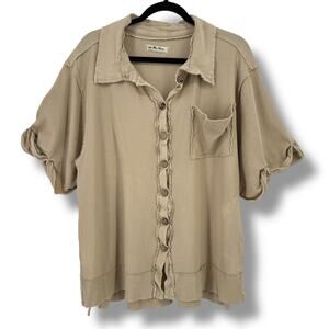 We The Free People Oversize Thermal Button Front Top Women's Sz X-Small Beige